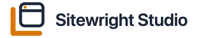 Sitewright Studio logo — an amber carpenter's square cradling a browser window