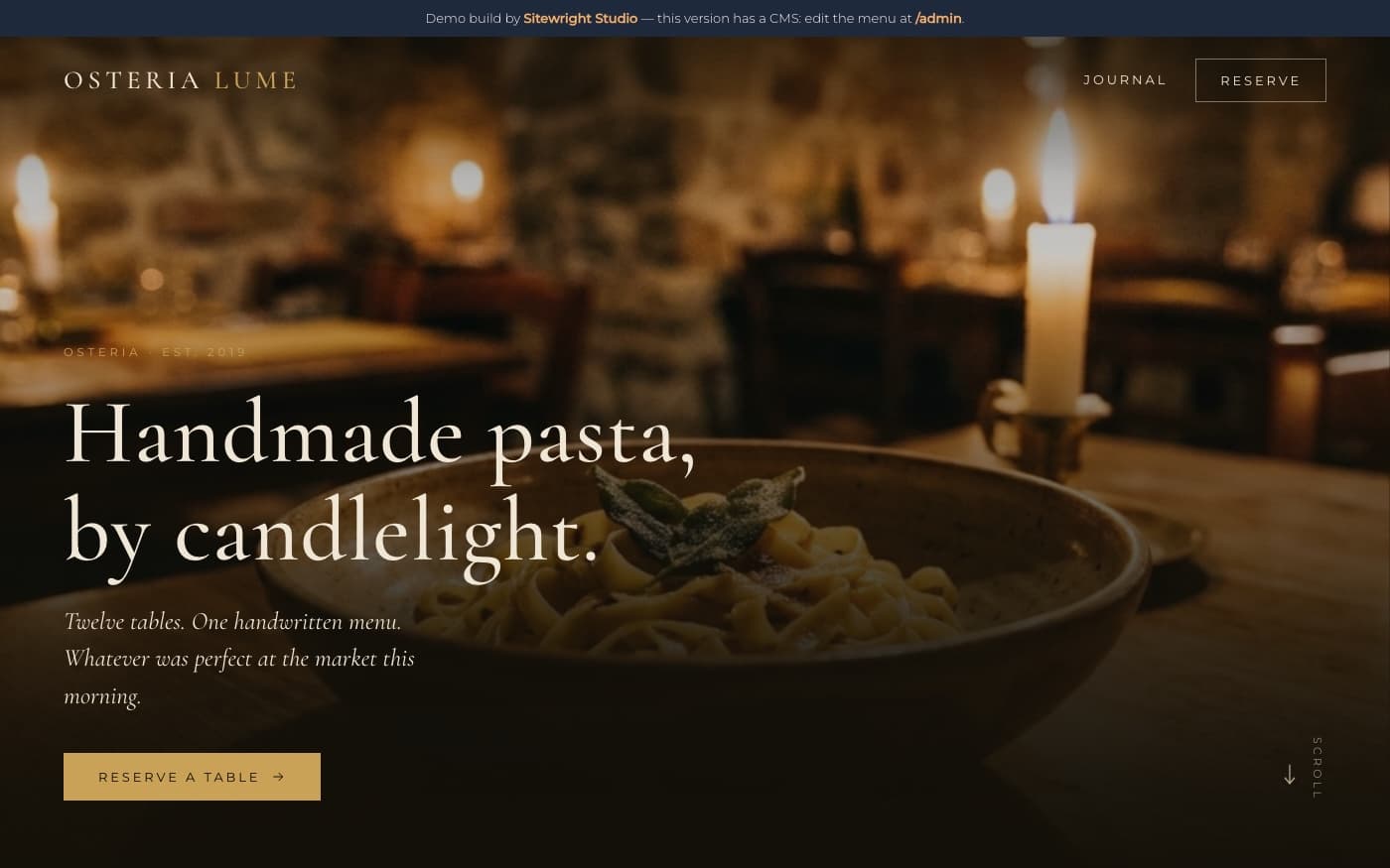 Sitewright demo build — Osteria Lume restaurant homepage