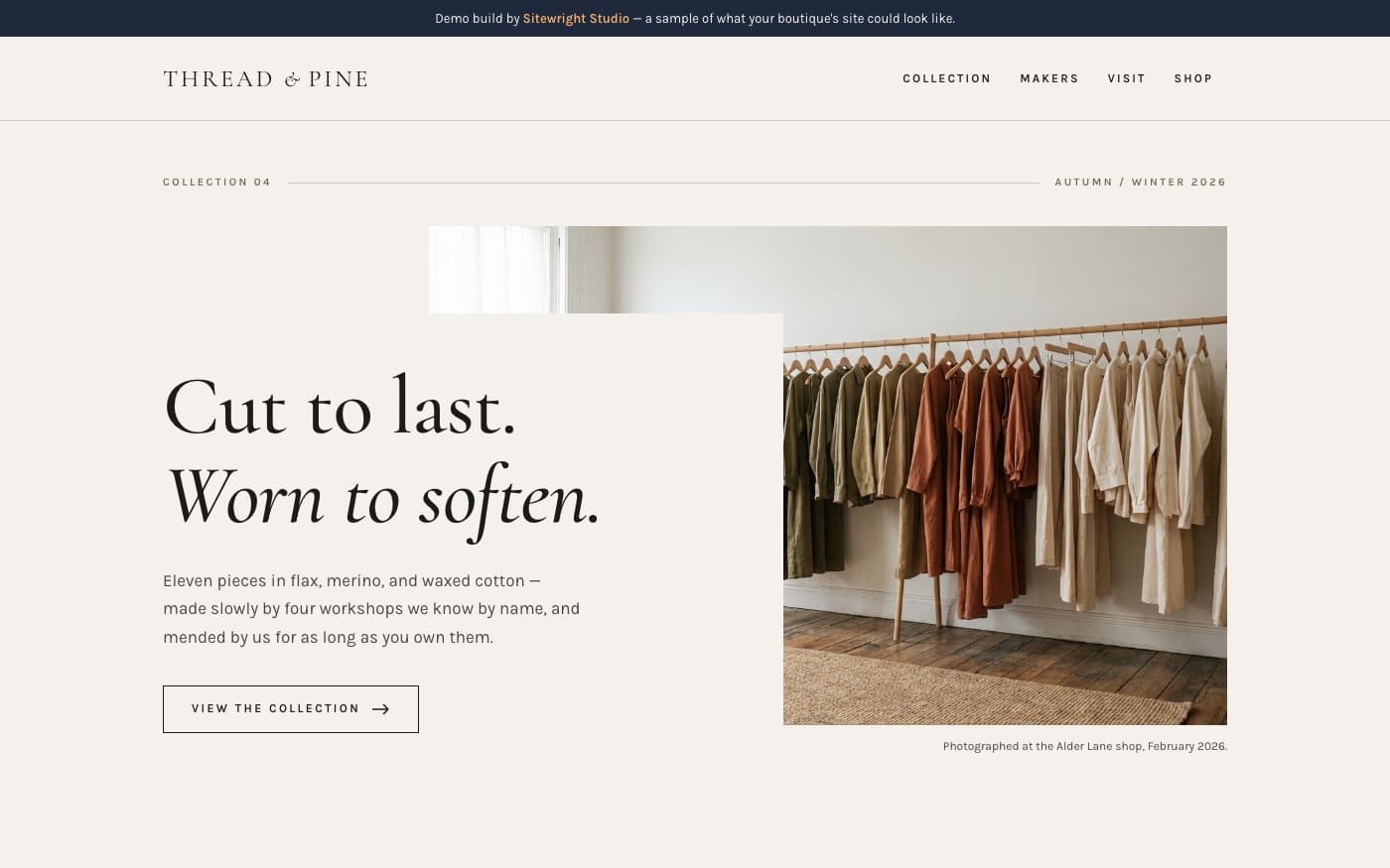 Sitewright demo — Thread & Pine retail boutique